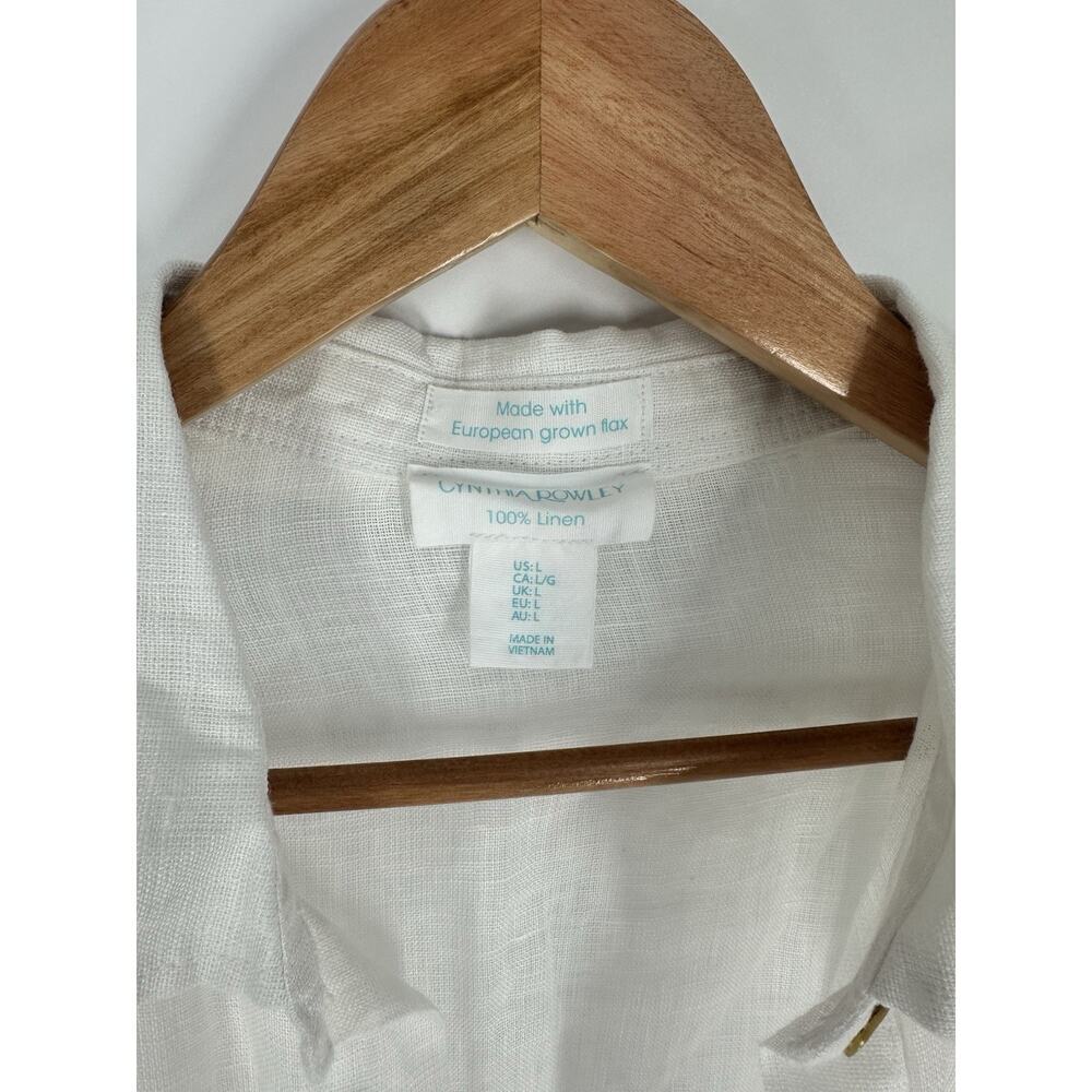 Cynthia Rowley Shirt Women L White Linen Cropped Long Sleeve Shacket Button Up - Picture 5 of 9